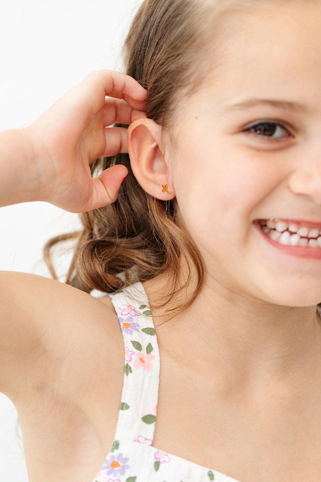 Pip Pop Post Cross Stud Earrings - Hypoallergenic, Flat Back, Girl Gift