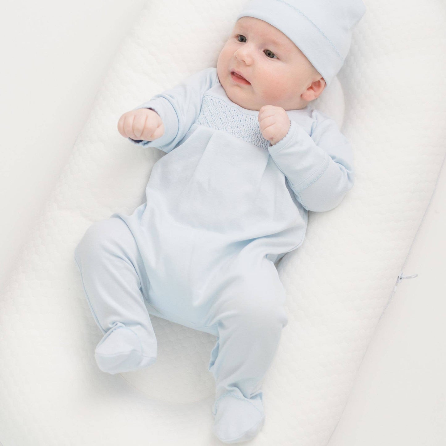 Magnolia Baby Essentials Solid Blue Smocked Footie