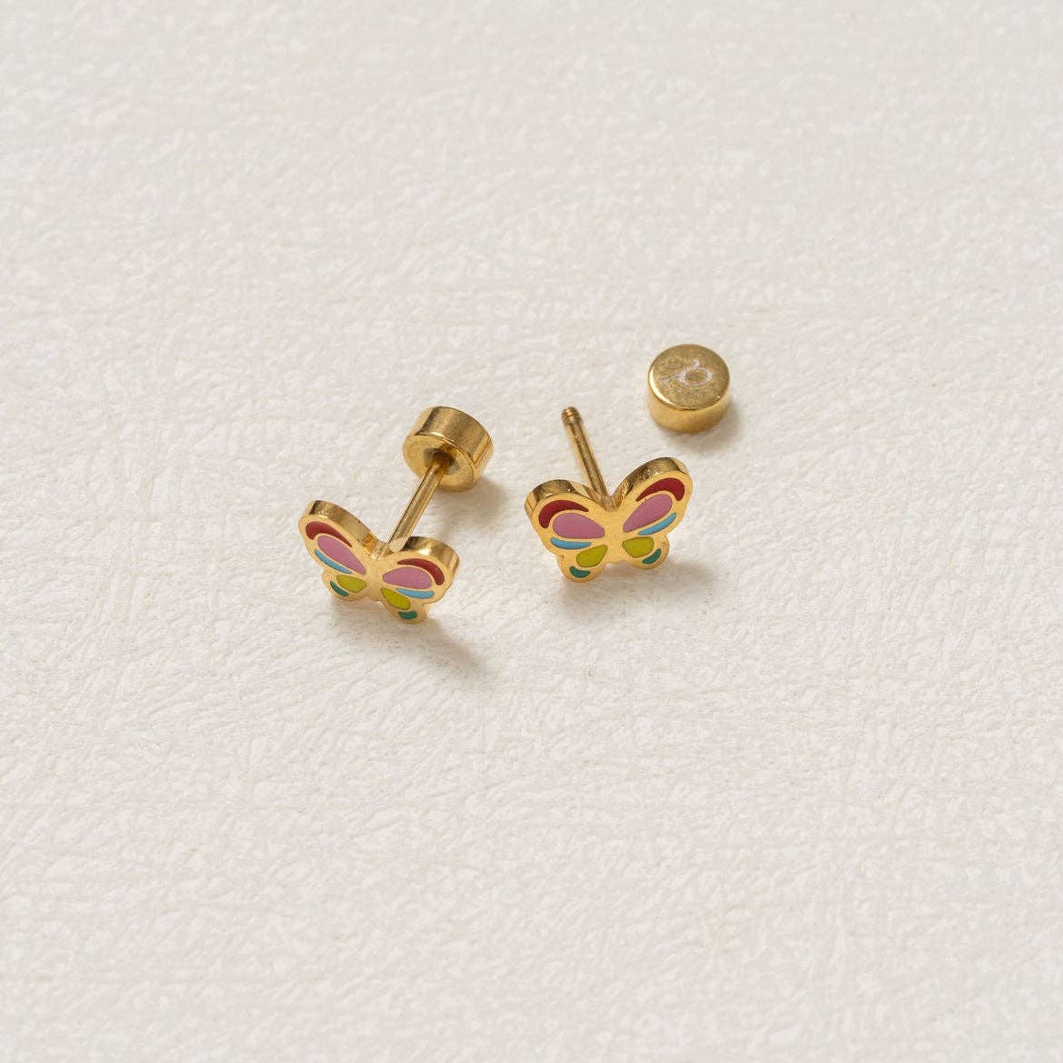 Pip Pop Post Colorful Butterfly Stud - Hypoallergenic, Flat Back, Girl