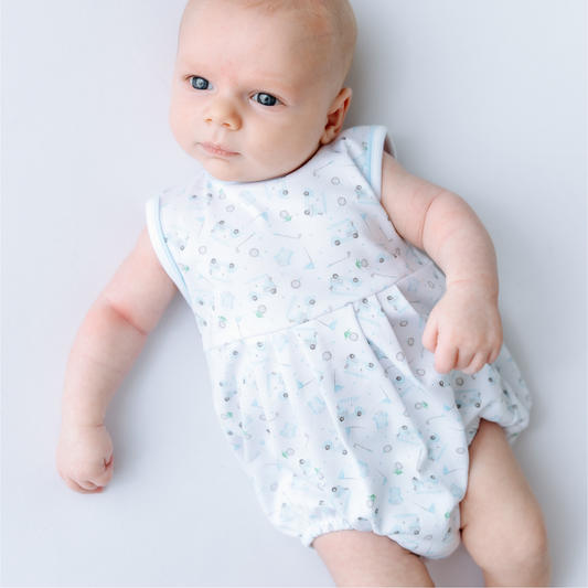 Magnolia Baby Little Golfer Print Bubble - Light Blue