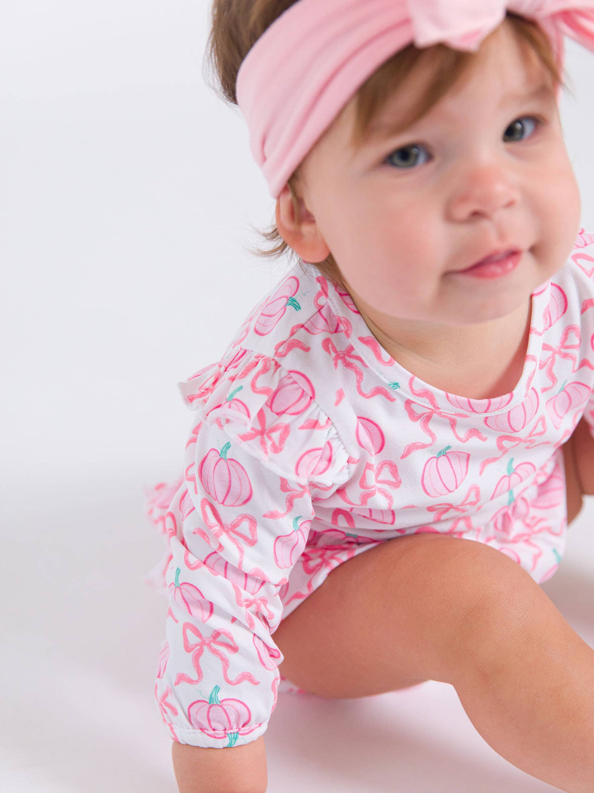 Rufflebutts Fairytale Pumpkins Knit Long Sleeve Flutter Bubble Romper