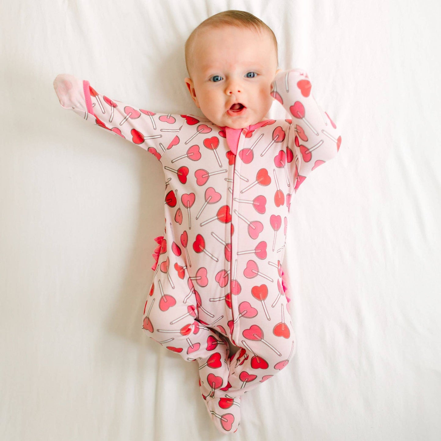 Magnolia Baby Sweetheart Pops Ruffle Zip Footie