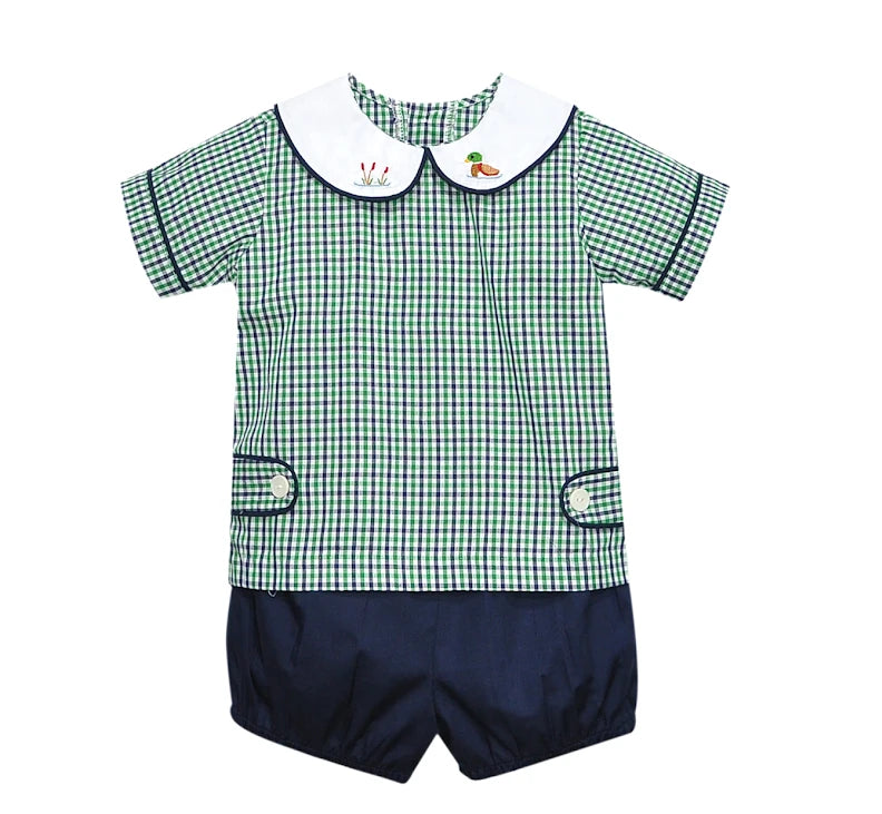 Remember Nguyen Navy Plaid Riley Short Set--Ducks