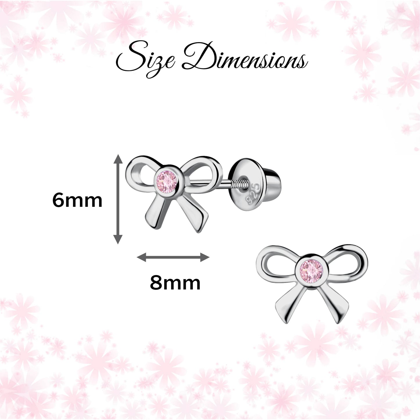 Girls Sterling Silver Pink Bow Screw Back Earrings for Kids