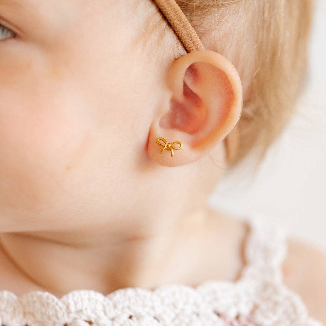 Pip Pop Post Bow Stud Earrings - Hypoallergenic, Flat Back, Girl Gift