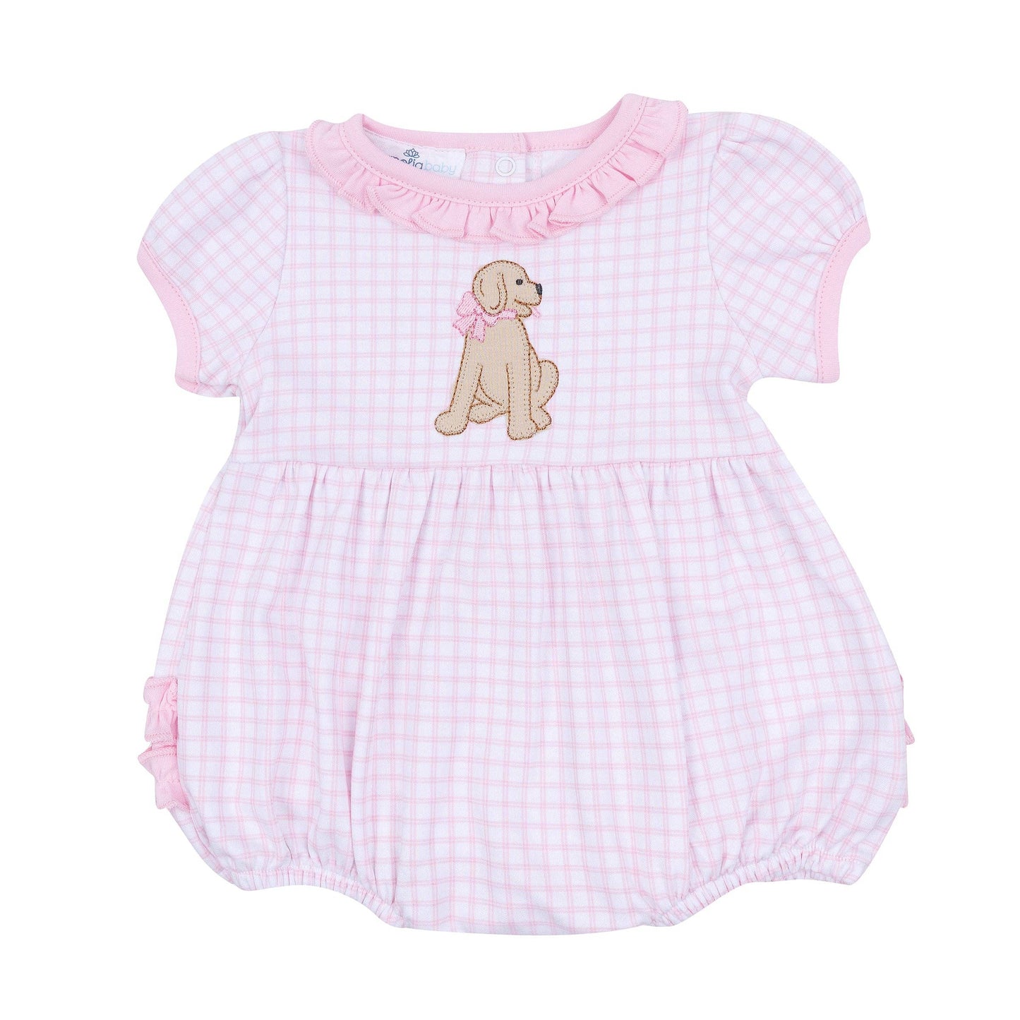 Magnolia Baby Puppy Playtime Applique Ruffle Bubble - Pink