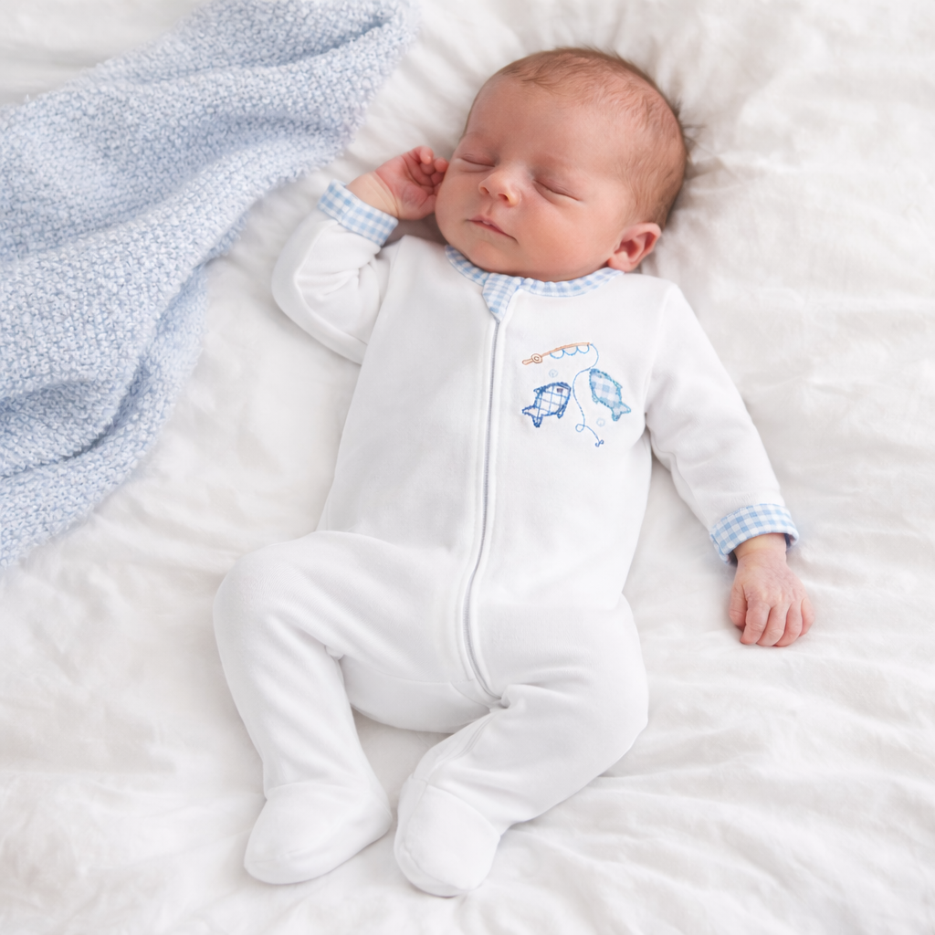 Magnolia Baby Gone Fishing Applique Zip Footie