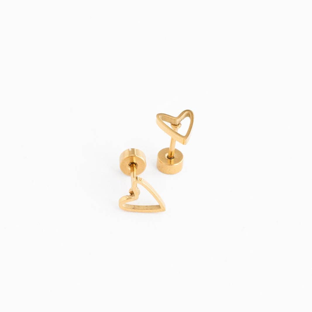 Pip Pop Post Open Heart Stud Earrings - Hypoallergenic, Flat Back, Girl