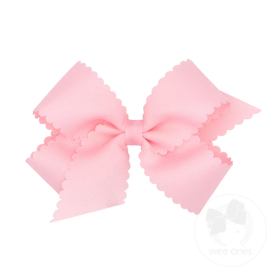 Medium Grosgrain Hair Bow with Scalloped Edge--Light Pink