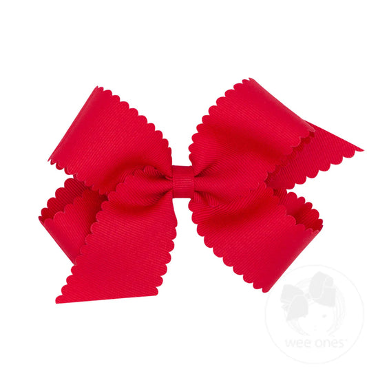 Wee Ones Medium Grosgrain Bow with Scallop Edge--Red