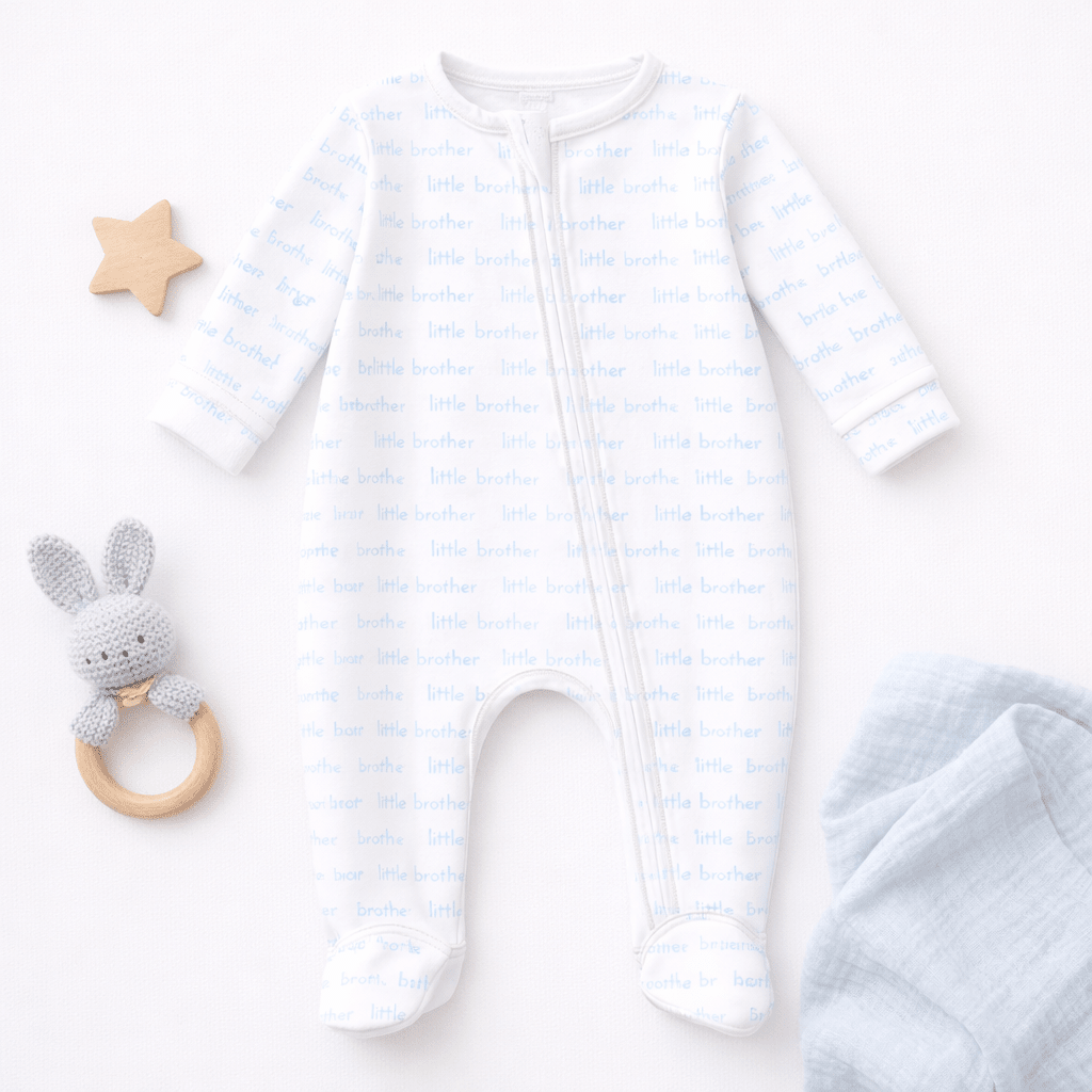 Magnolia Baby Baby Boy Little Brother Print Zip Footie - Soft Pima Cotton