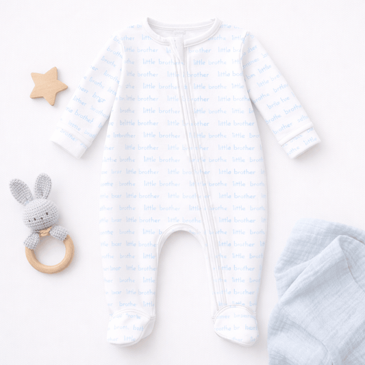 Magnolia Baby Baby Boy Little Brother Print Zip Footie - Soft Pima Cotton