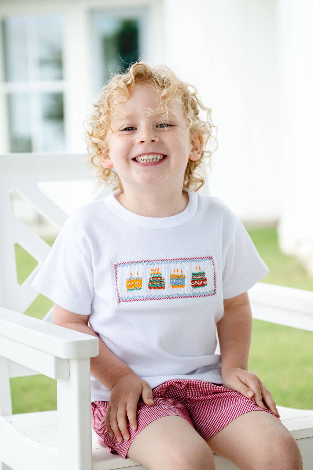 Ruth and Ralph Red Birthday Cakes Smocked Beau T-Shirt/Shorts Set