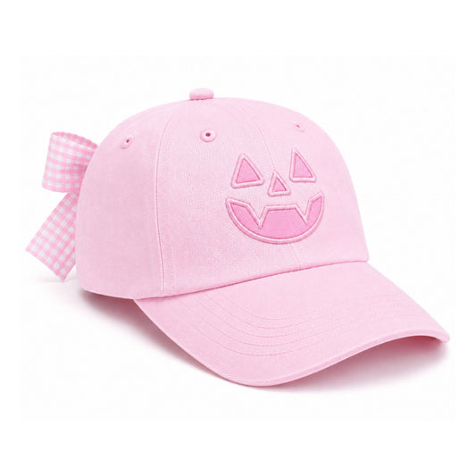 Bits and Bows Pink Jack-O-Lantern Bow Baseball Hat