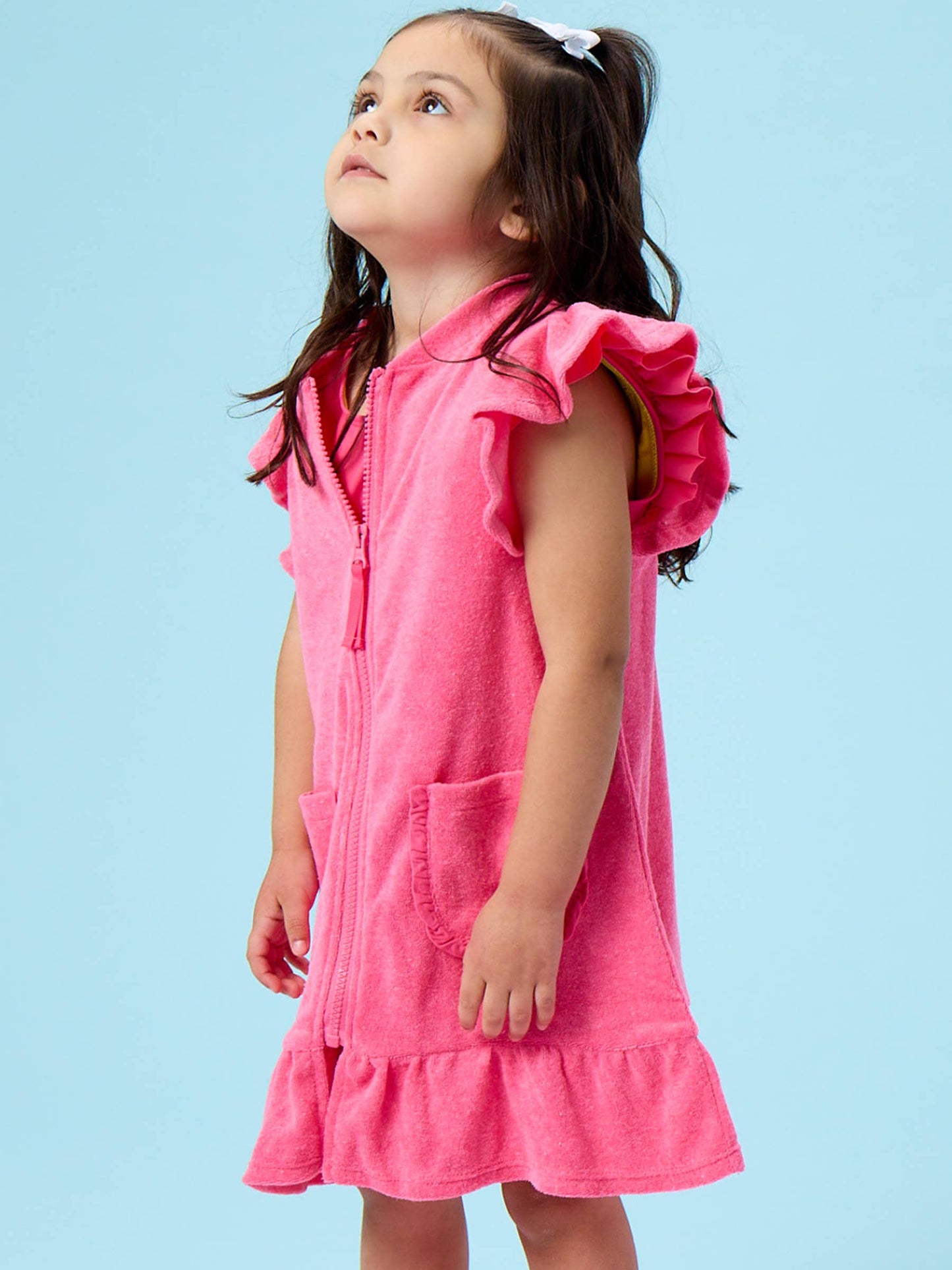 Rufflebutts Girls Hot Pink Terry Butterfly Sleeve Full Zip Cover-Up