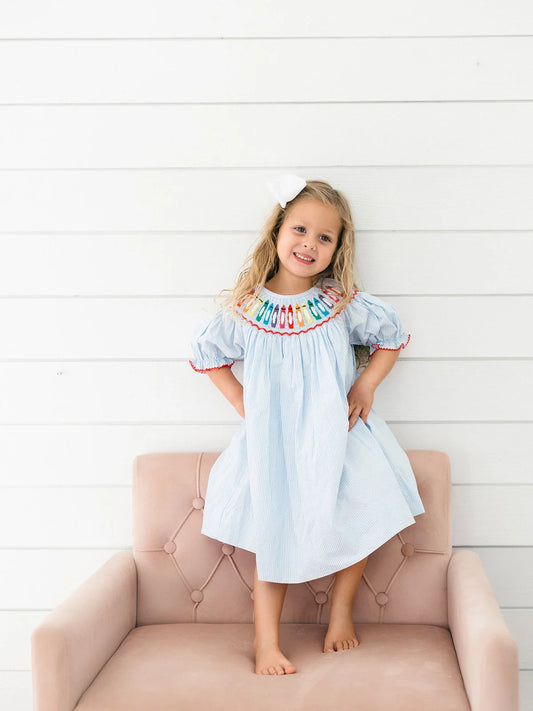 Poppy Kids Blue Crayon Dress