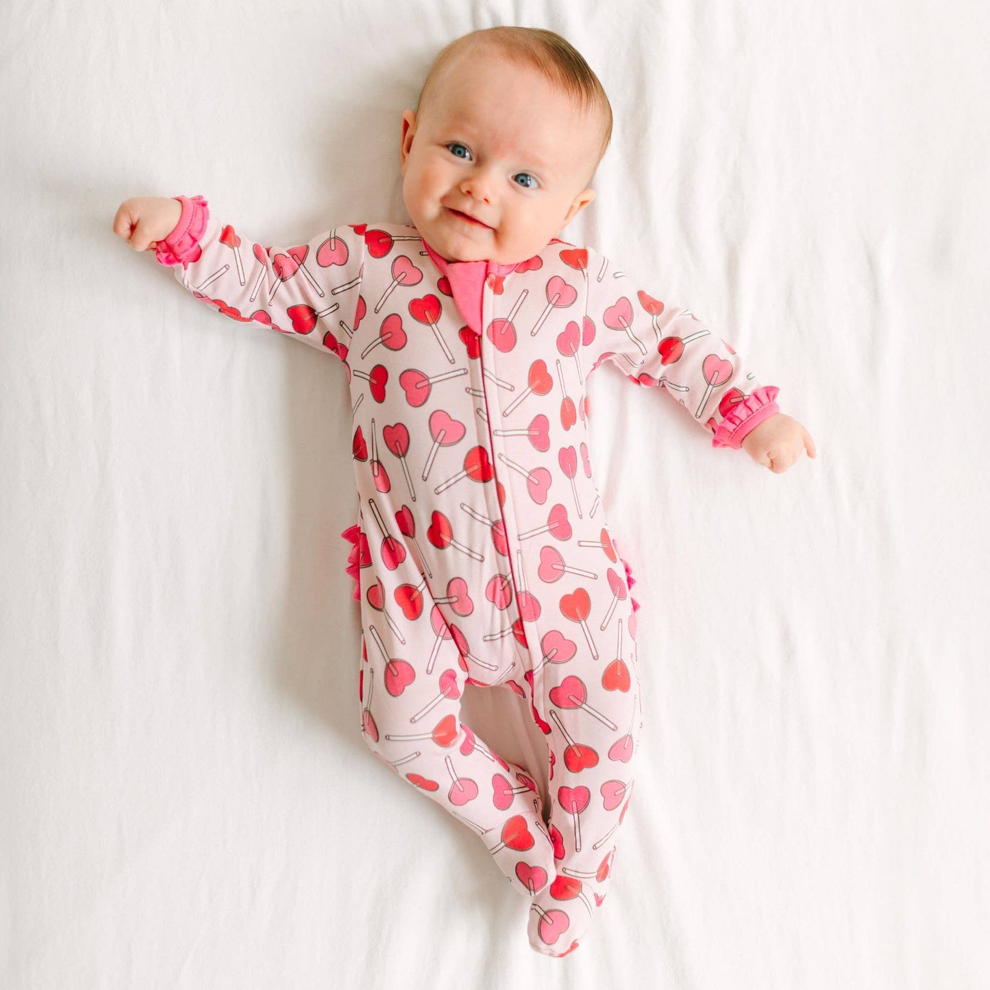 Magnolia Baby Sweetheart Pops Ruffle Zip Footie