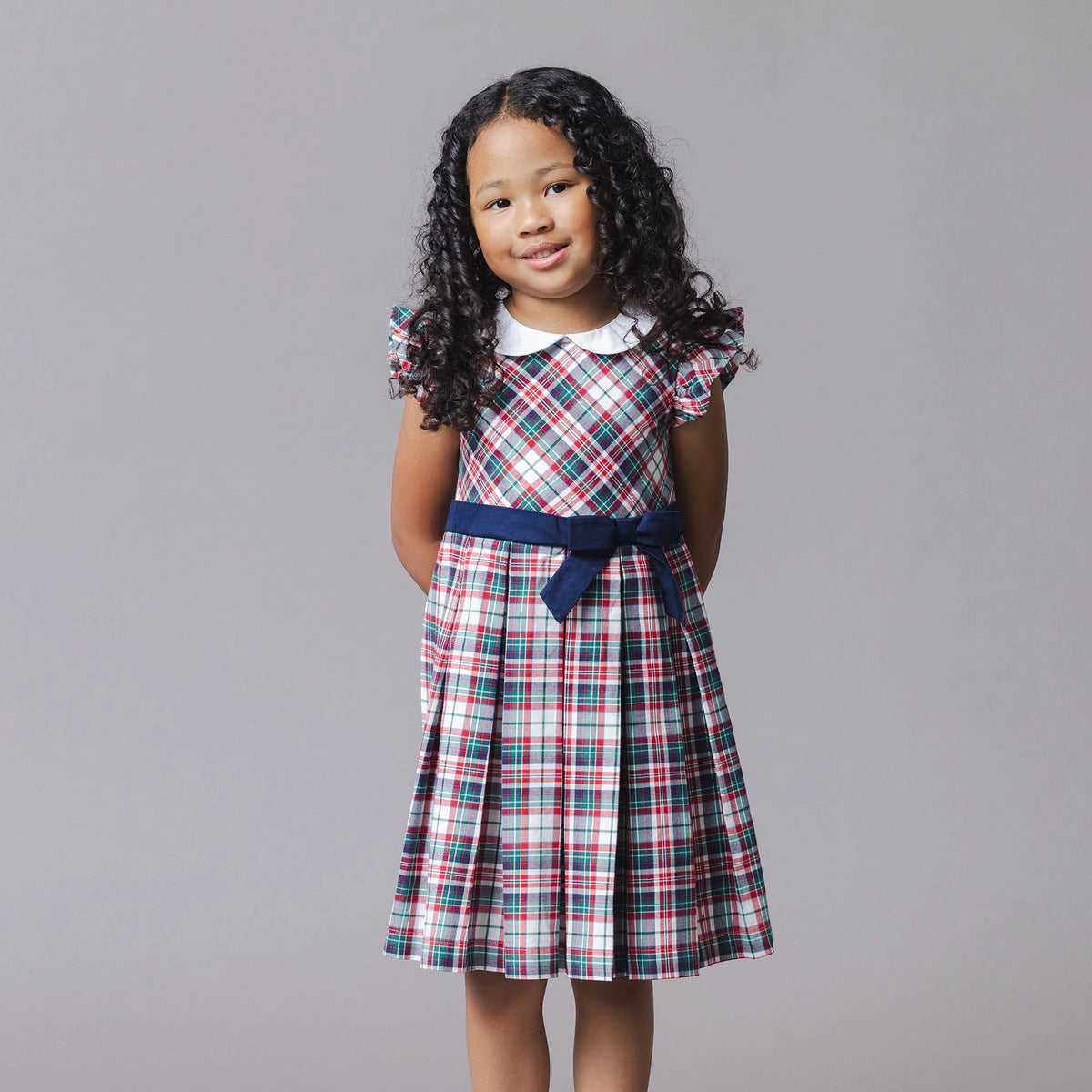 Hope and Henry Peter Pan Collar Party Dress--Holiday Tartan