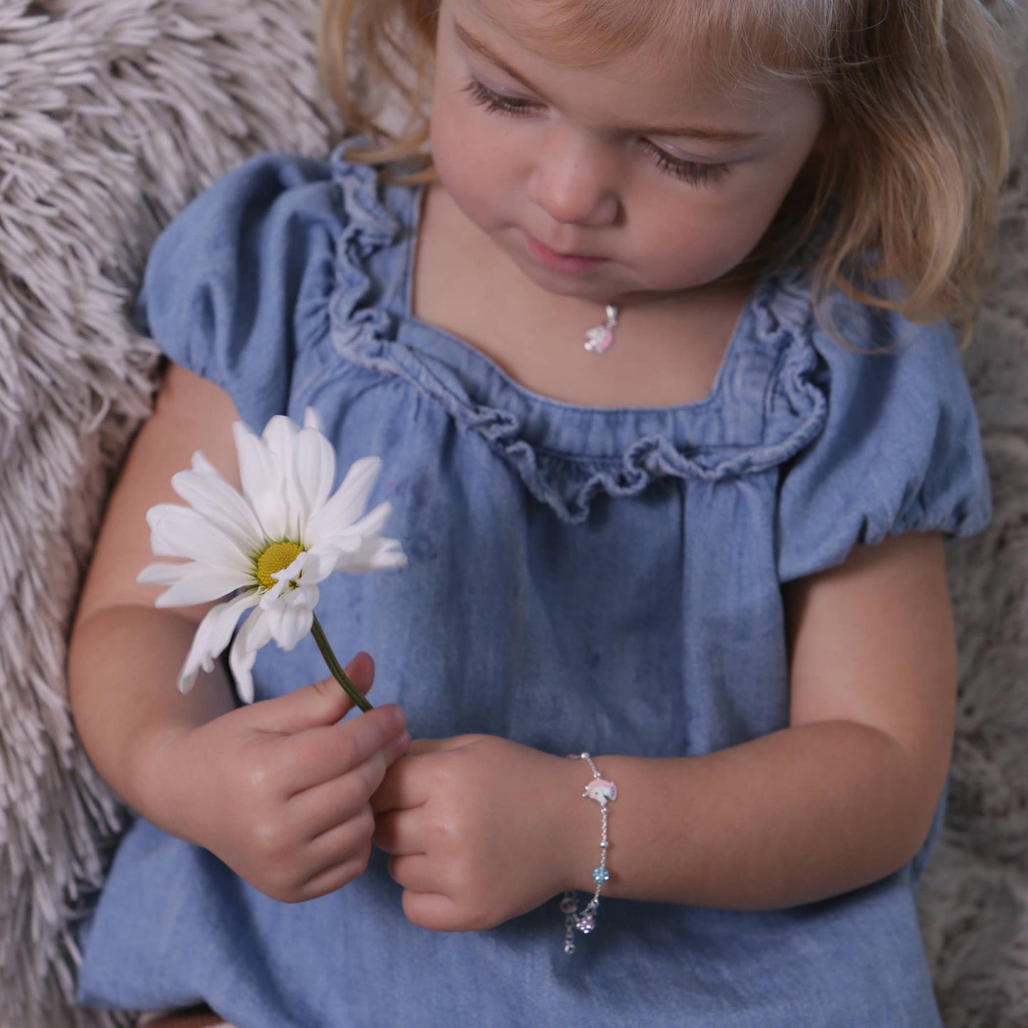 Sterling Silver Rainbow Unicorn Bracelet for Kids (Stardust)