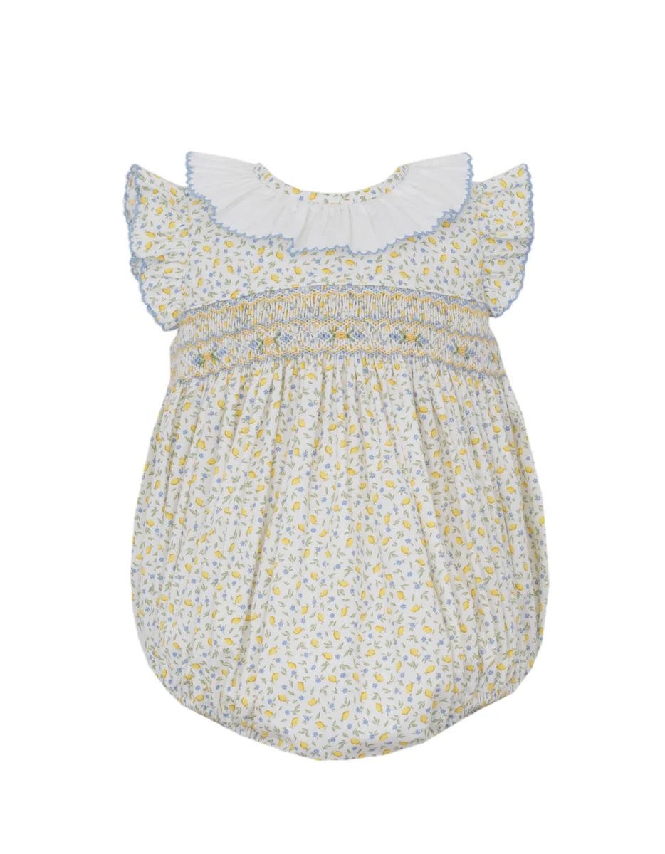 Anavini Eloise Tiny Lemon Printed Bubble with Ruffle Sleeves and Collar
