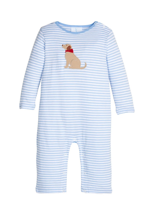 Little English Applique Romper--Seated Lab
