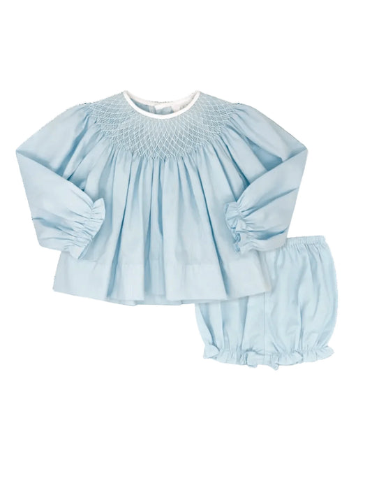Lullaby Set Betsy Bloomer Set--Birmingham Blue Pique, Smocking