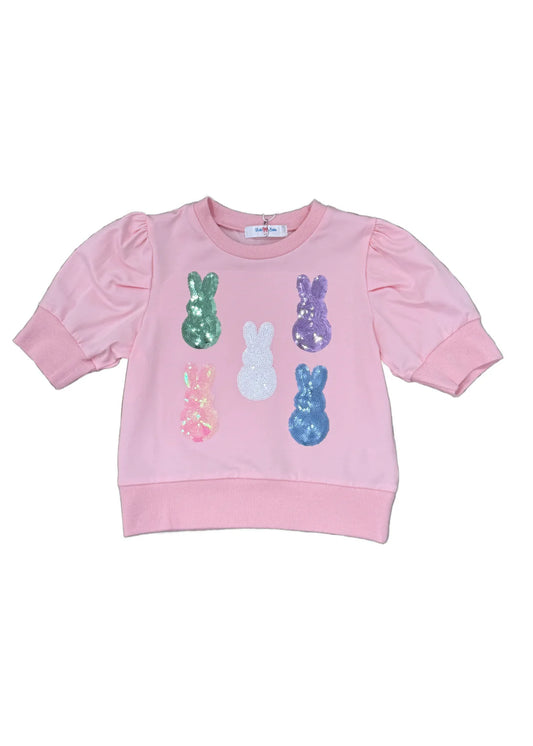 LuLu BeBe Easter Peeps Sequin Puff Sleeve Top Light Pink