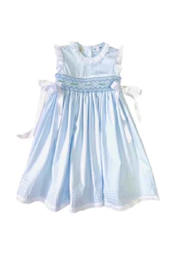 LuLu BeBe Gaby Light Blue Geometric Smocked Dress with Ribbons