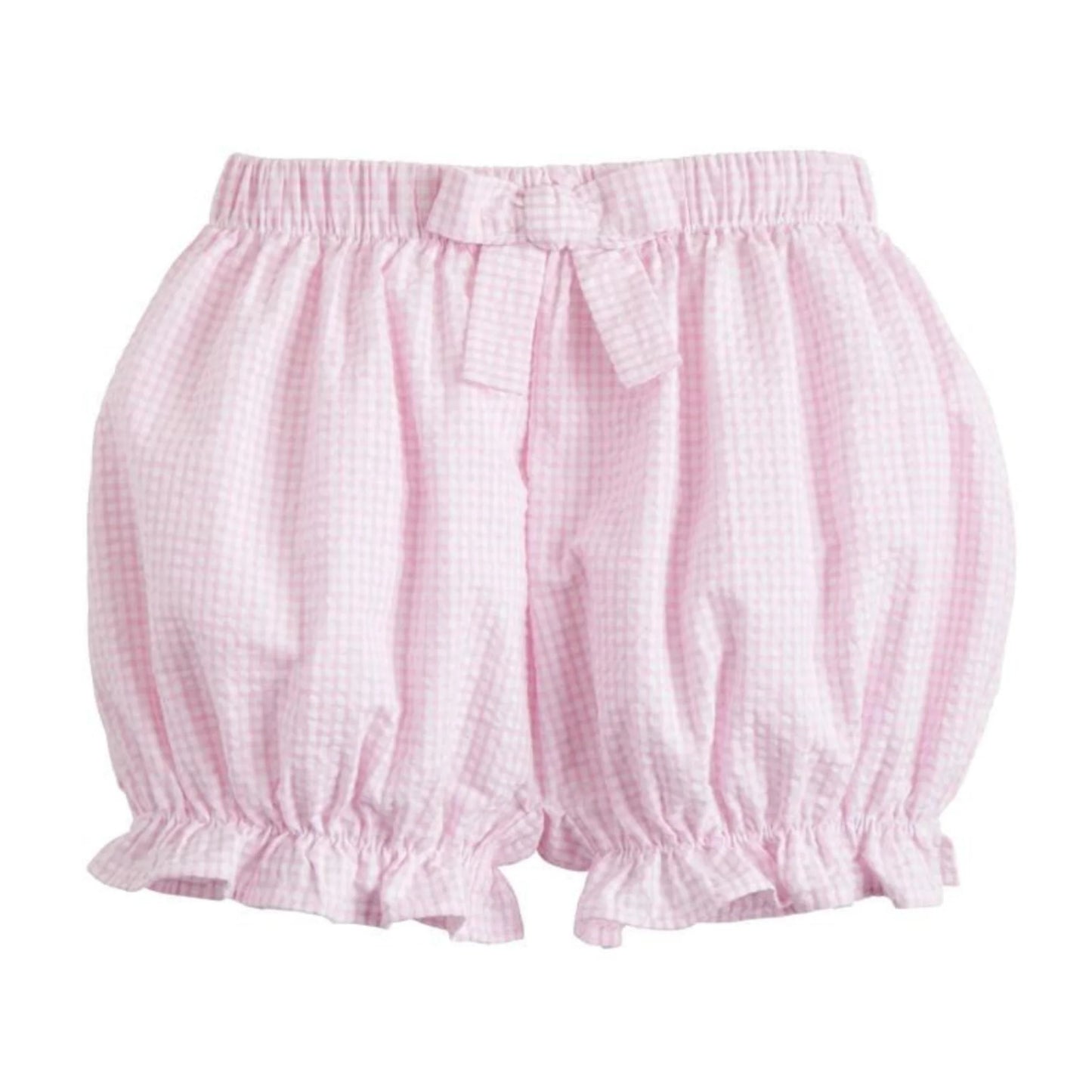 Little English Bow Bloomers--Light Pink Seersucker Gingham