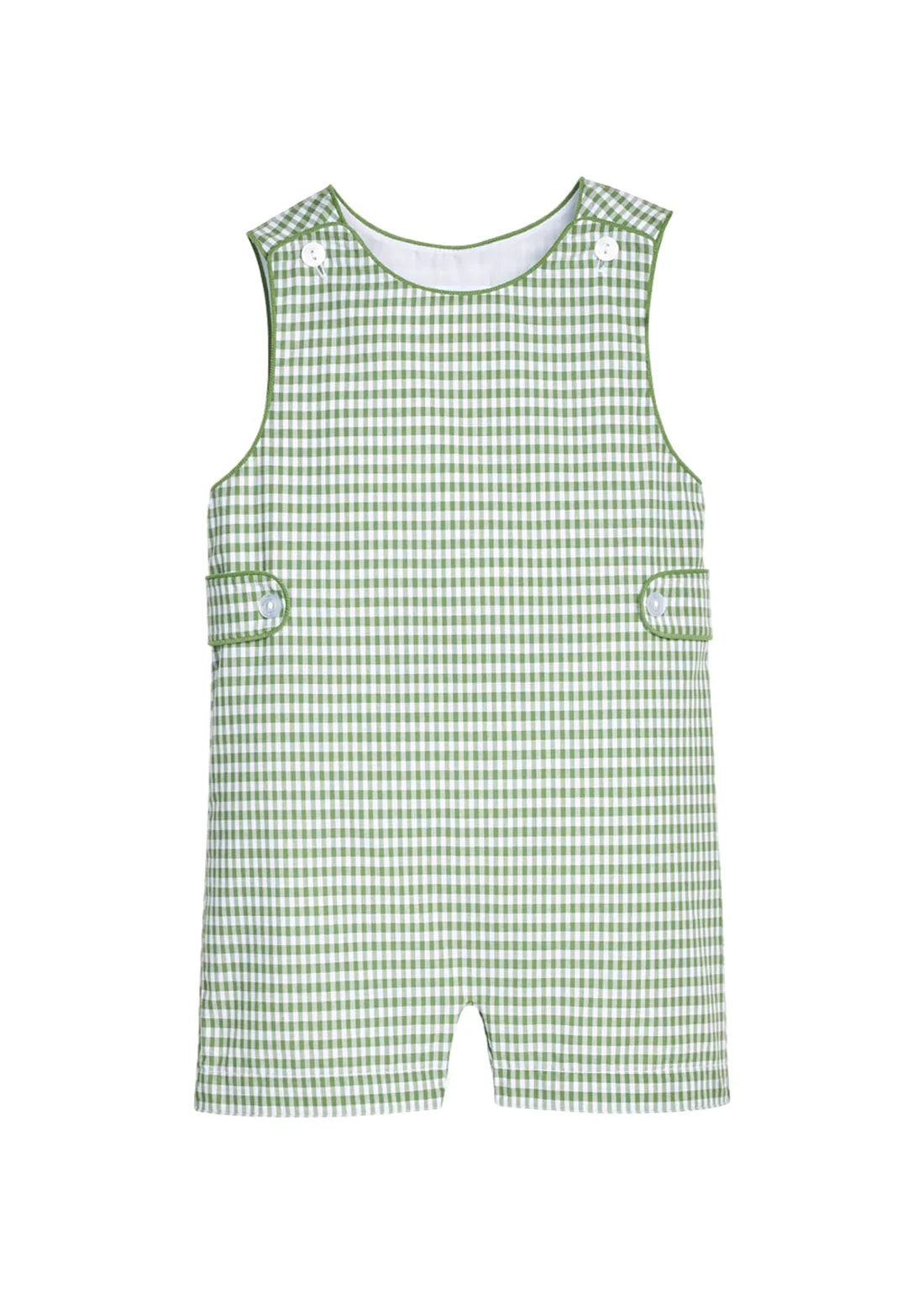 Little English Button Tab John John--Watercress Gingham