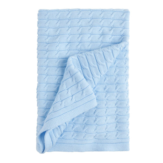 Little English Cable Knit Blanket--Light Blue
