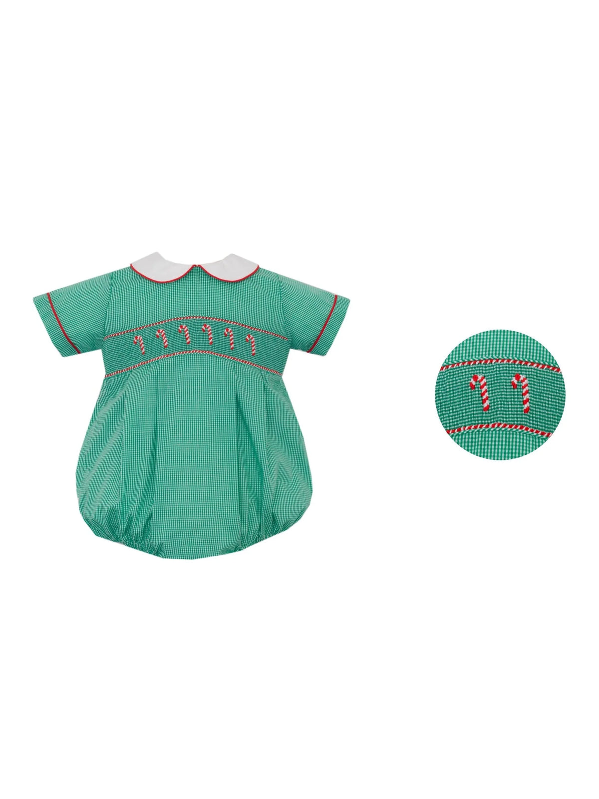 Petit Bebe Candy Cane Boy's Green Gingham Short Bubble