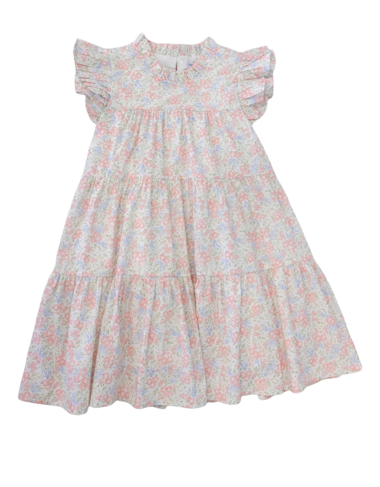 Lulu Bebe Carly Floral Pleated Double Sleeve Tiered Dress