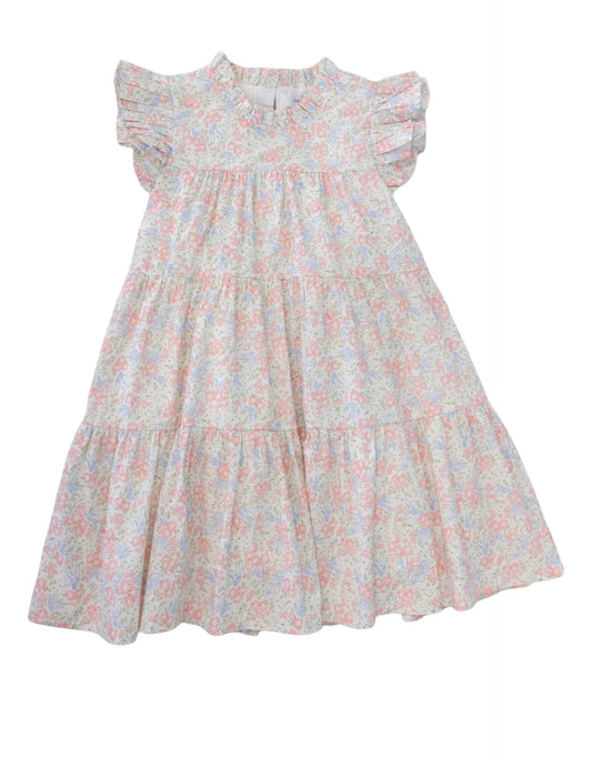 Lulu Bebe Carly Floral Pleated Double Sleeve Tiered Dress