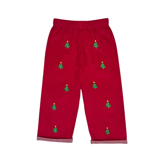 Zuccini Christmas Tree Leo Pants, Red Corduroy