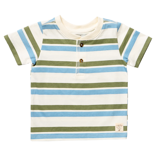Coop by Pink Chicken scout henley - green and blue stripe