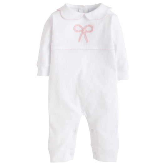 Little English Crochet Playsuit--Pink Bow