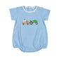 Baby Loren Tractors and Pumpkins Pima Applique Bubble--Blue