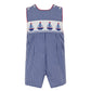 Anavini Sailboats Boy's Navy Blue Gingham Smocked Jon Jon