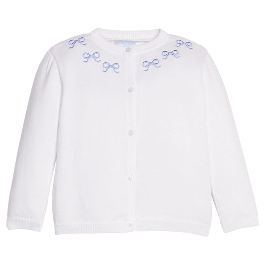 Little English Embroidered Essential Cardigan--Blue Bows