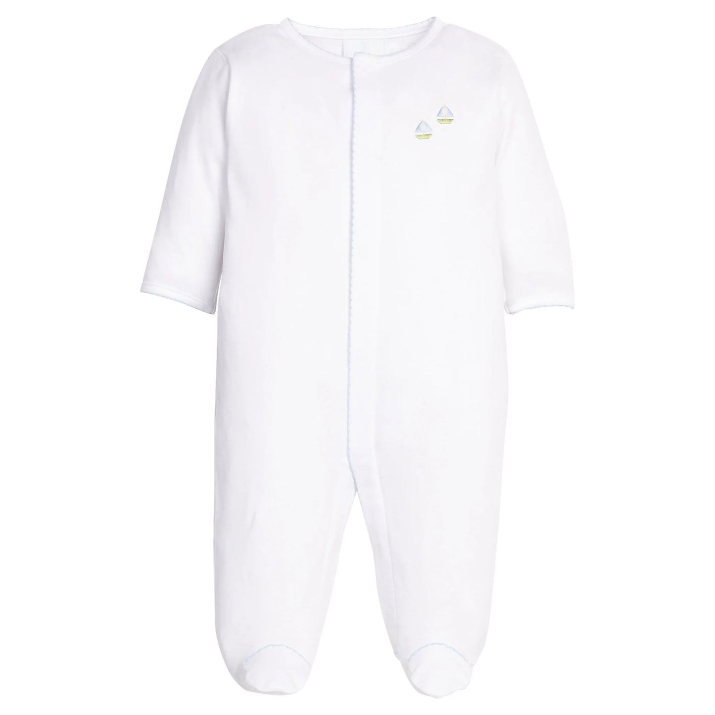 Little English Embroidered Footie--Sailboats