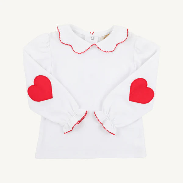 Beaufort Bonnet Emma's Elbow Patch Top--Worth Avenue White with Richmond Red Hearts