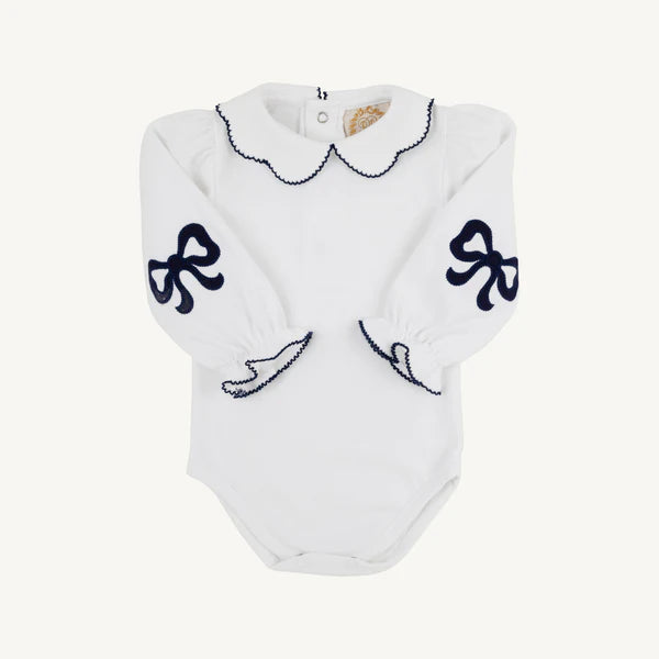 Beaufort Bonnet Emma's Elbow Patch Bubble--Worth Avenue White with Nantucket Navy Bows