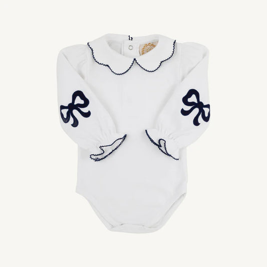 Beaufort Bonnet Emma's Elbow Patch Bubble--Worth Avenue White with Nantucket Navy Bows