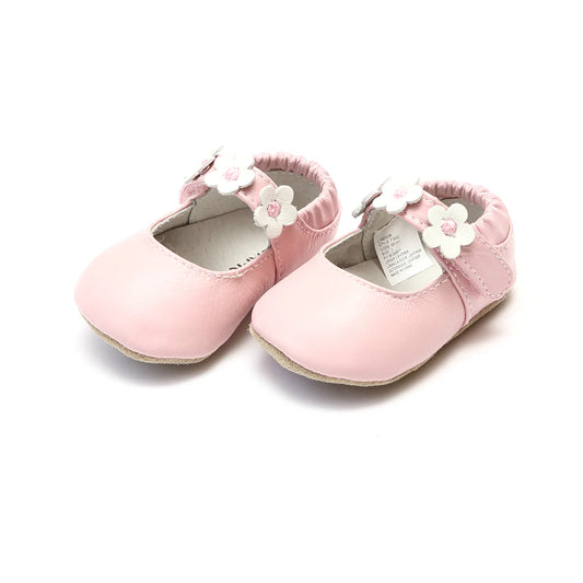 L'Amour Shoes Hope Soft Leather Flower Strap Crib Mary Jane (Infant)