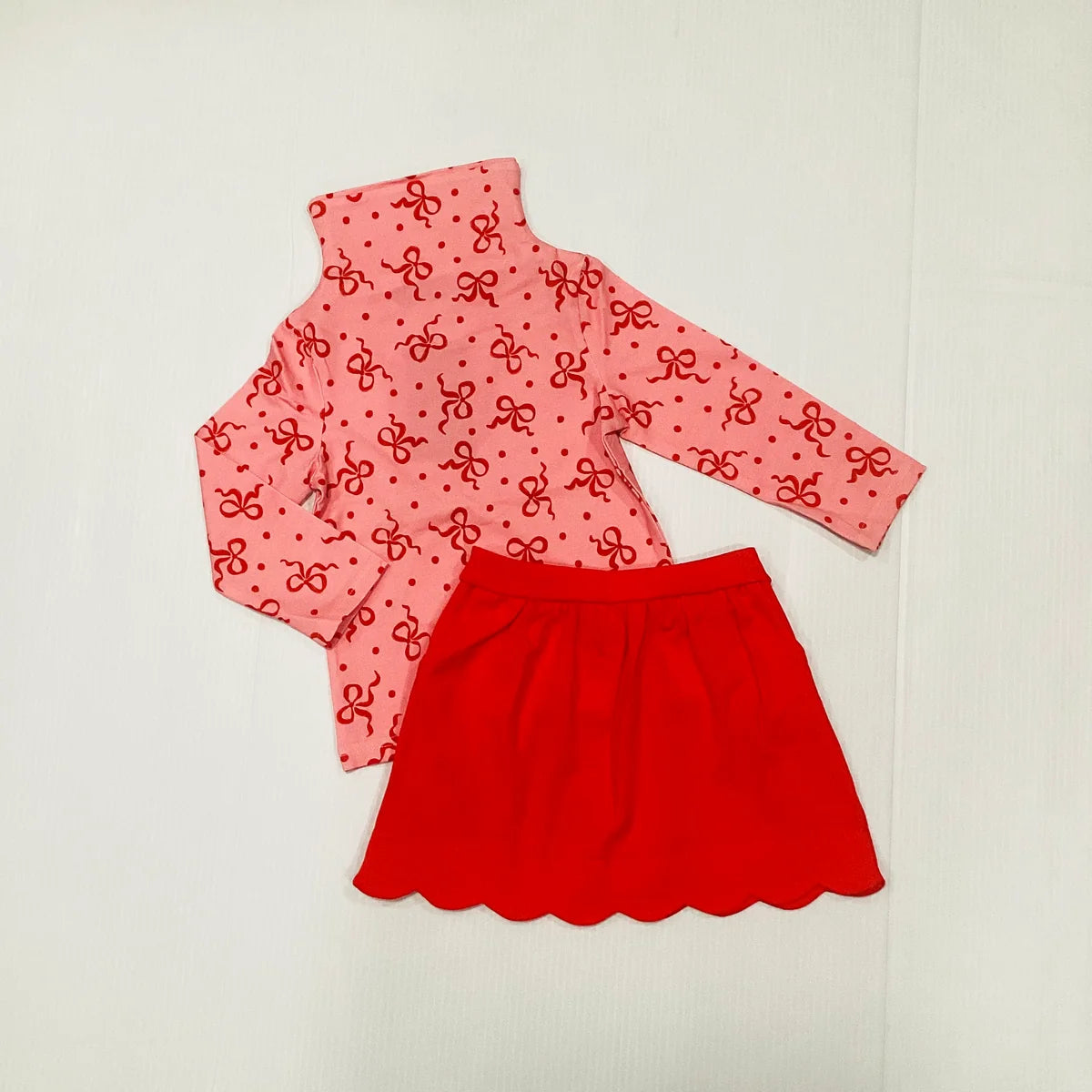 Sage and Lilly Pink/Red Bow Turtleneck