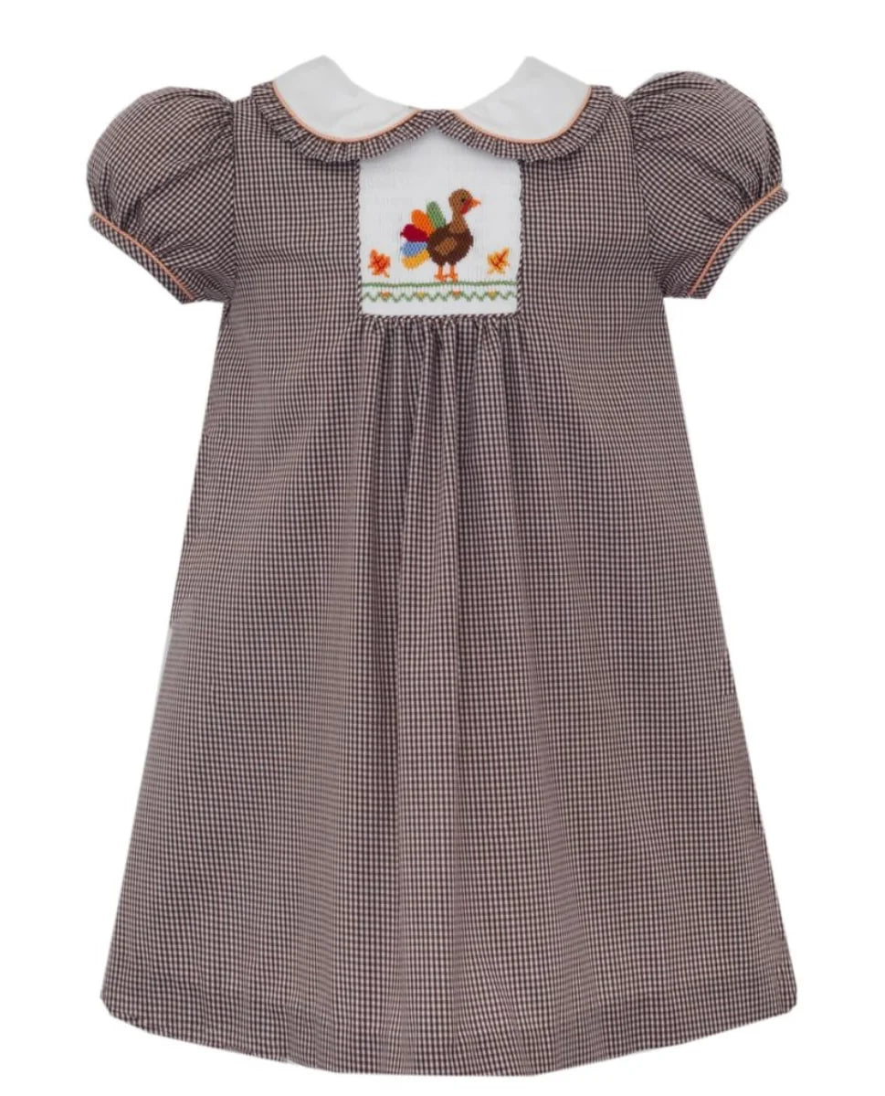 Anavini Brown Gingham Smocked Turkey Float Dress