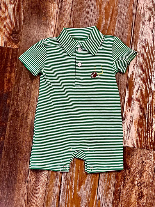Itsy Bitsy Game Day Polo Romper-Green