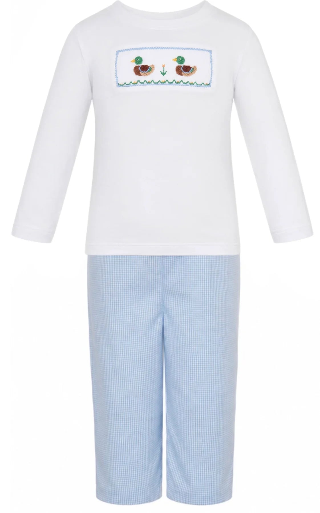 Petit Bebe Mallard Duck Boy's White Long Sleeve T-Shirt and Pant Set