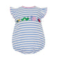 Claire & Charlie Backyard Bugs Blue Knit Stripe Bubble with Ruffle Sleeves